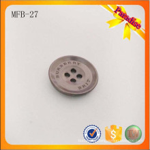 MFB27 Gun color Classic metal 4 holes metal button with brand logo engraved for shirt